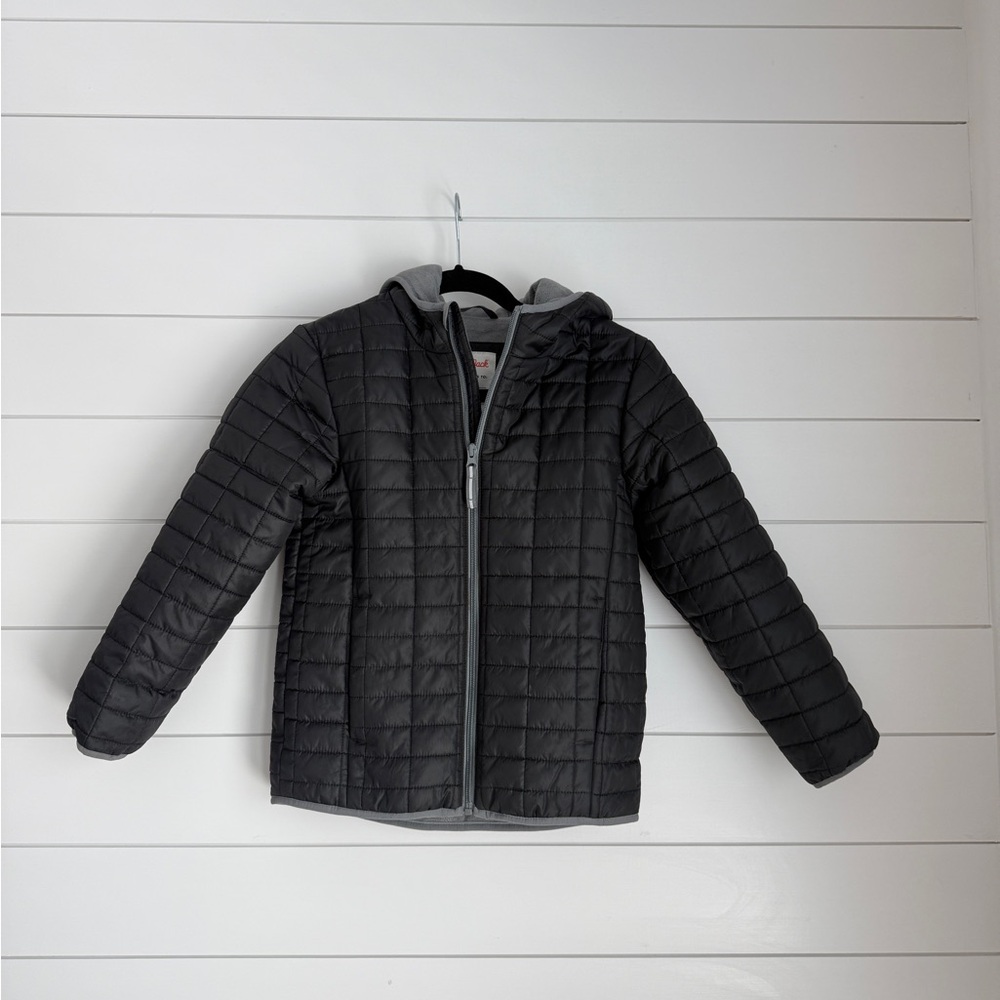 Cat & Jack Black Quilted Puffer Jacket with Hood, Size Medium